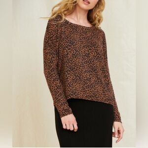 Garnet Hill Leopard Print Silk Blend Oversized Top Size L